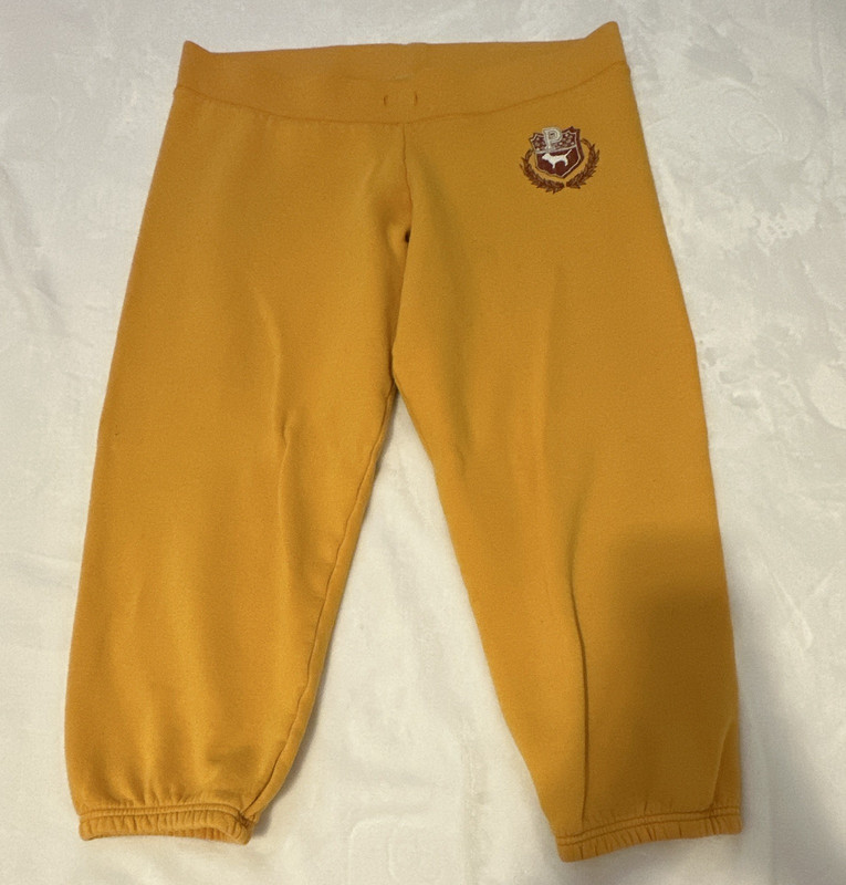 PINK Yellow Fleece Jogger Pants Drawstring Elastic Waist Embroidered Logo L