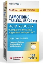 Glenmark Maximum Strength Famotidine Tablets, 20 mg, Acid Reducer for Heartburn