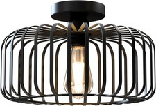 Vintage Black Semi Flush Mount Ceiling Light E27 Cage Metal 30cm Industrial