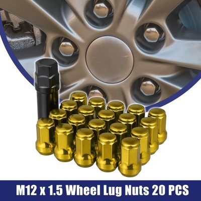 1 Satz Auto Lug Eichel Sechskant Radmutter M12x1.5 mit Steckschlüssel Gold Ton