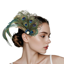 Peacock Feather Hair Clip, 1920 S Cocktail Tea Party Photography Headpiece For