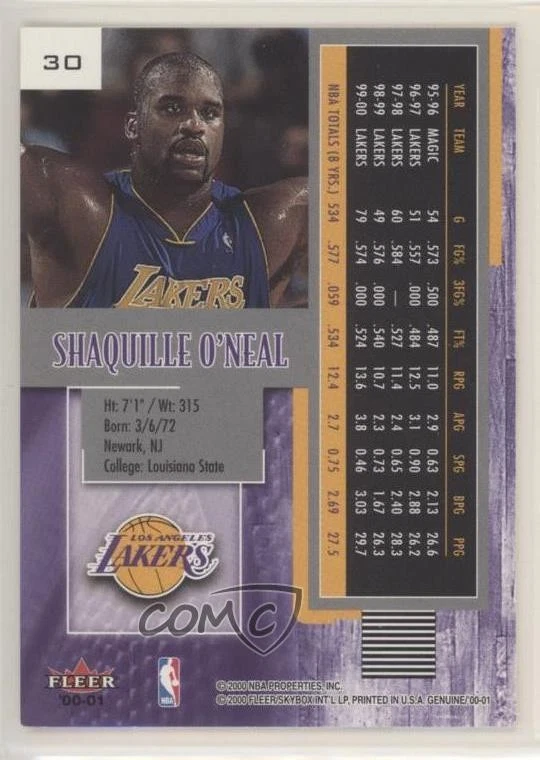 2000-01 Fleer Genuine Shaquille O'Neal #30 HOF - Image 2 of 2