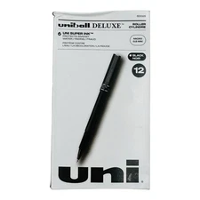 12 Pens Uniball Deluxe Rollerball Black Ink Pen Micro 0.5mm Point