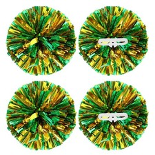 4Pcs 12 inch Metallic Cheerleading Pom Poms with Handle Rings, Green Gold