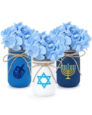 Hanukkah Mason Jar Floral Arrangement Table Centerpiece Hanukkah Home Decor Hanu