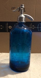 Nice Blue Glass Czechoslovakian Seltzer Bottle  New York Seltzer Water Detroit