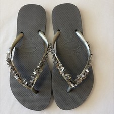 HavaianasSlim Flip-Flops, In Gray With Hand Sewing Metallic Embellishment Strap