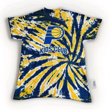 Gildan Papa Johns Kids Club T-Shirt Medium Tie Dye Yellow Blue Heavy Cotton 🍕 