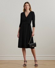 Lauren Ralph Lauren Surplice Jersey Dress BLACK SIZE 0 NWT Elegant MSRP$145