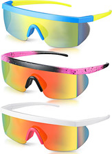 3 Pair Neon Retro Mirrored Sunglasses 80S 90S Semi Rimless Colored Lens Sunglass