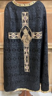 Chasuble Catholic Priest Vestment Black w Sacred Heart from Church Lot 126