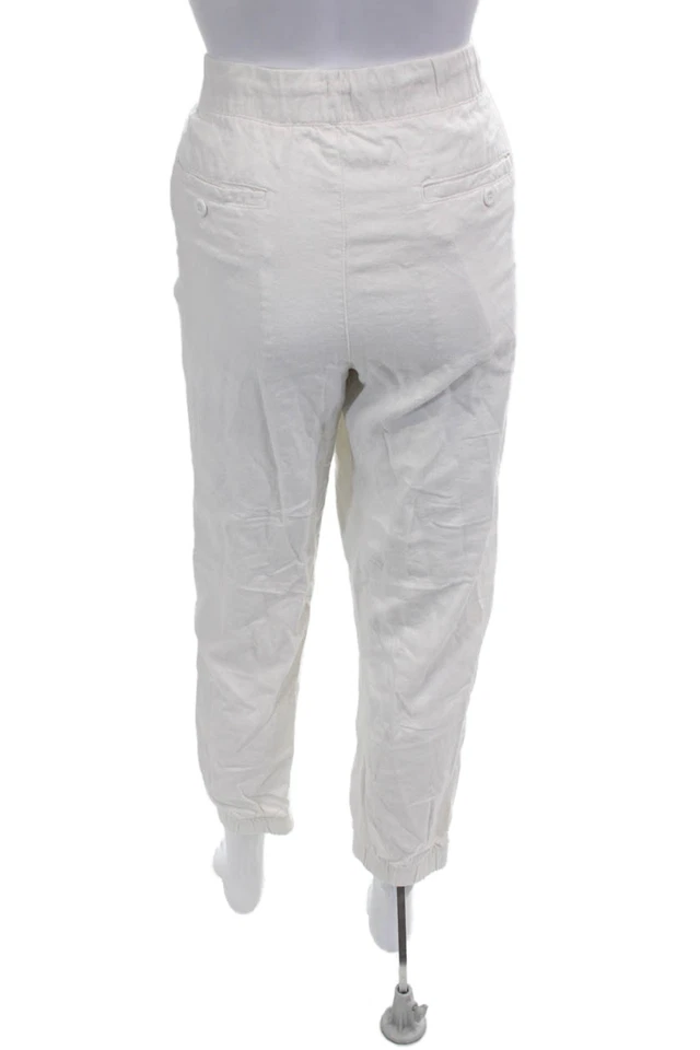 Saks Fifth Avenue Womens Cropped Jogger Pants White Button Size L - Image 3 of 4