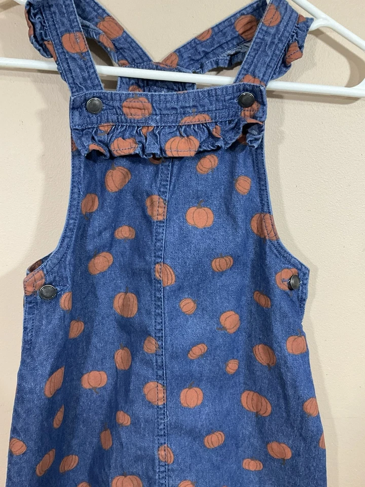 Max Studio Kids Denim Pumpkin Overall Dress 5 Blue Fall Halloween Cottagecore - Image 2 of 4