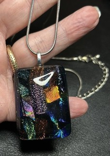 Retro 18” Big Dichroic Glass Pendant Necklace