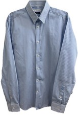 VERSACE COLLECTION Trend Blue White Striped Dress Shirt Medusa Embroidery 41/16