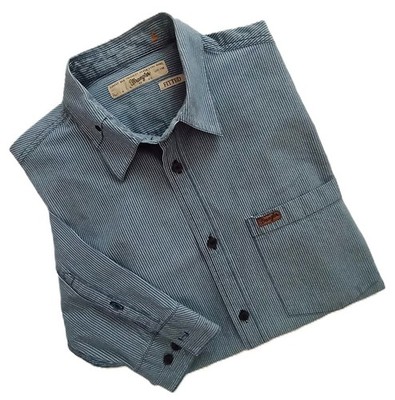Wrangler Hickory Stripe Workshirt Herren L Overshirt blau grau weiß Baumwolle sehr guter Zustand