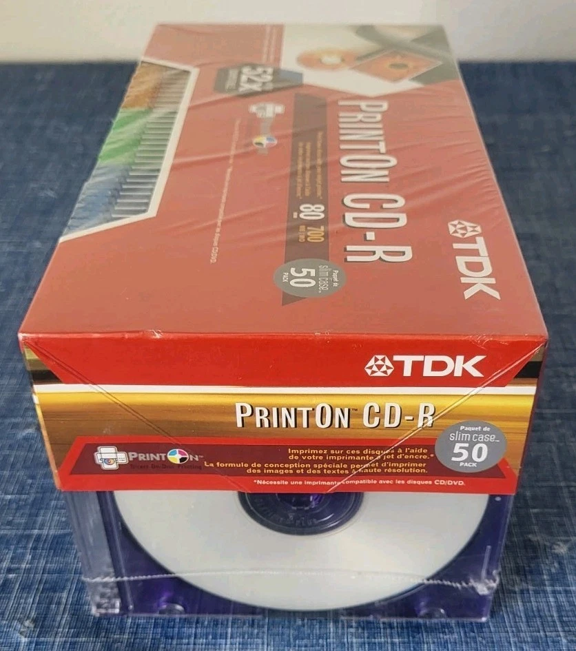 TDK • PrintOn CD-R • 50pk • 52x 700MB 80min Discs w/Rainbow Slim Cases • New! - Image 2 of 4