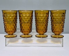 Set of 4 INDIANA GLASS Colony Whitehall Amber Cubist Drinking Glass Tumblers  6"