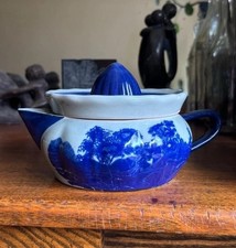 Vintage Ironstone Blue & White Citrus Juicer Reamer Strainer Jug Spout