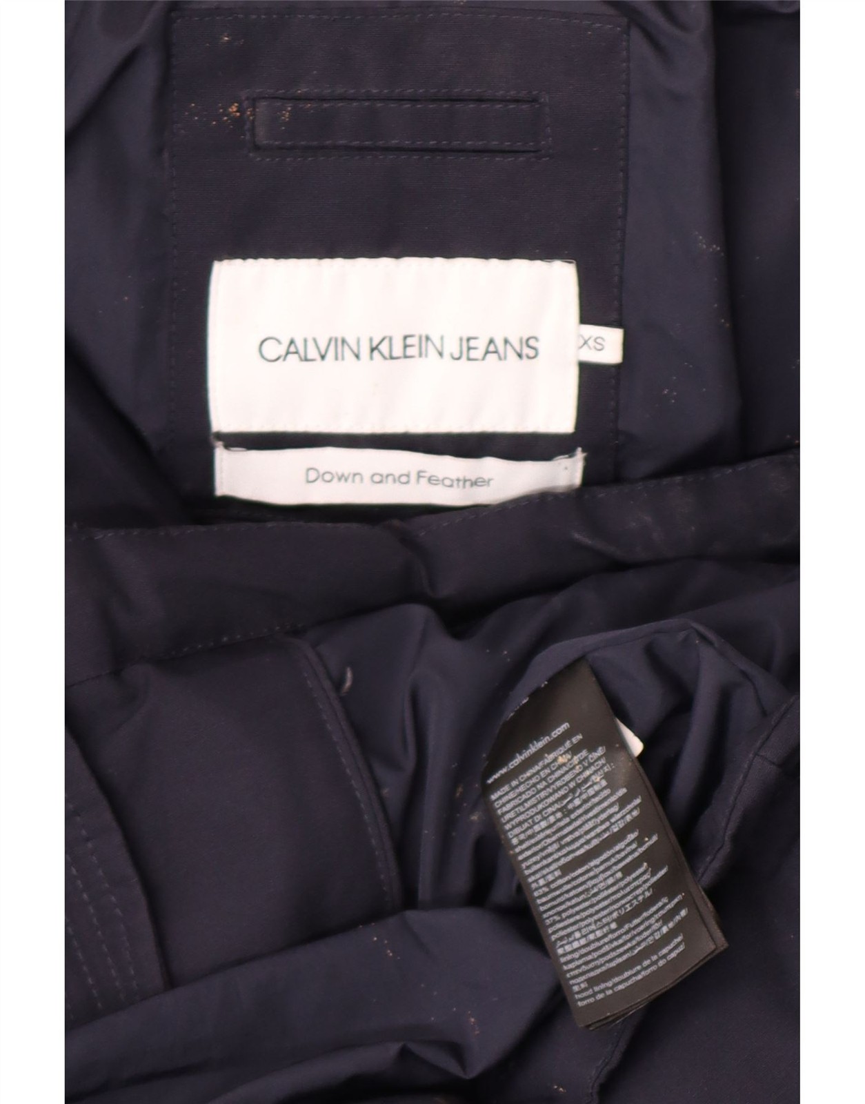 CALVIN KLEIN JEANS Mens Hooded Padded Jacket UK 34 XS Navy Blue Cotton BJ01 thumbnail 6