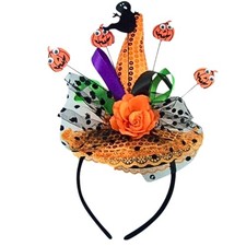 Ghost and Pumpkin Orange Sequins Witch Hat Halloween Headband