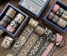 6 Rolls Black  Gold Washi Tape Art Nouveau Artistic Junk Journal Scrapbooking