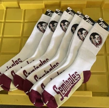 NEW Florida State Seminoles NCAA Tall Socks For Bare Feet FBF Size L Men's Qty 6
