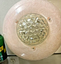 VINTAGE ART DECO STYLE GLASS DOME CEILING LAMP SHADE - 10" WIDE 3 HOLE HANGING