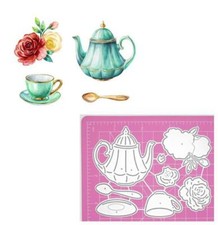 Teapot Teacup Spoon Flowers Metal Cutting Dies Stencil DIY Scrapbooking Card