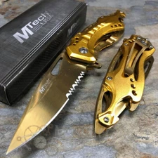 MTech Tactical Rescue Hunting Half Serrated Spring Assisted Pocketknife [Gold]