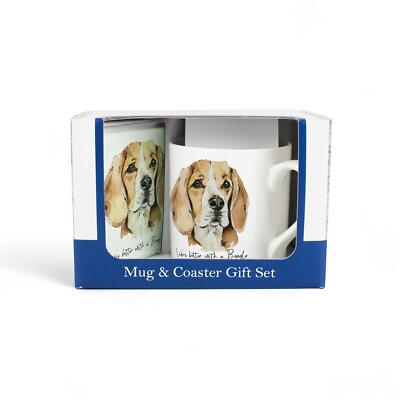 Beagle Bone China Becher & Glasuntersetzer Geschenkset - Geschenke für Hundeliebhaber