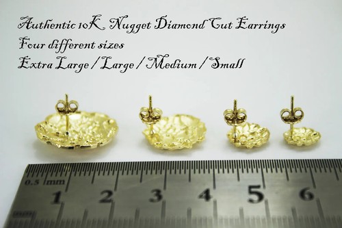 10K Soild Gelbgold Nugget Runde Diamant Schliff Ohrstecker für Männer Frau - Bild 3 von 11
