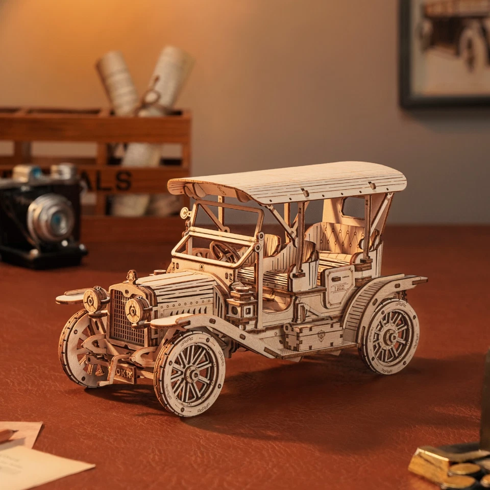 ROKR Vintage Car Car Model Mechanical 3D Wooden Puzzle Best DIY Toys Xmas Gifts - Image 2 of 4