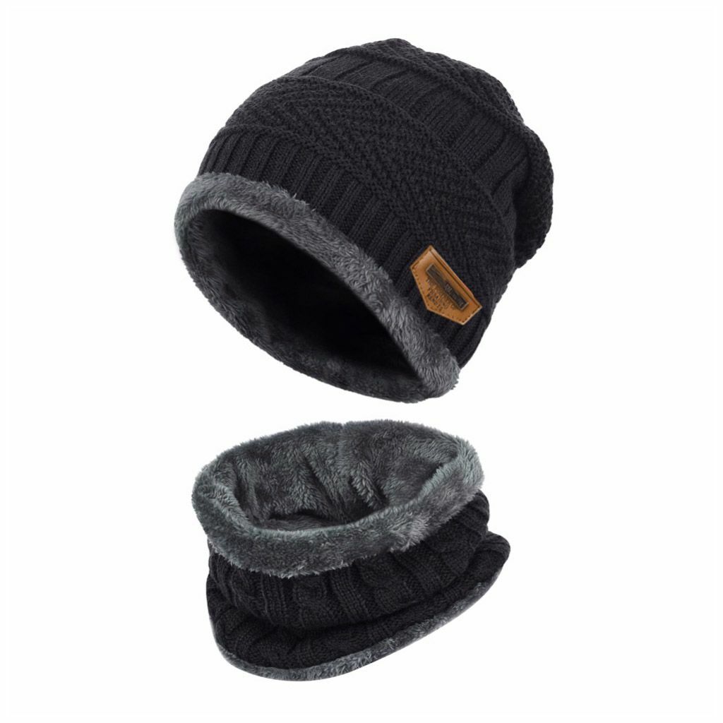 Winter Fleece Beanie Hat Scarf Set 