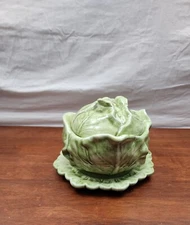 Vtg 1950's Holland Mold 3-Piece Green Lettuce/Cabbage-Shaped Covered Bowl/Tureen
