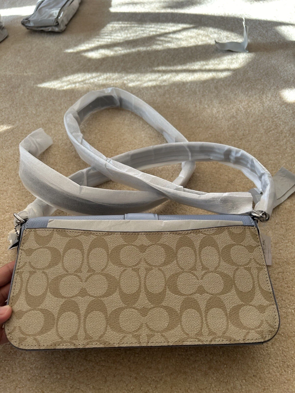 Borsa a tracolla firmata Georgie C4067 COACH SV cachi leggero marmo blu nuova