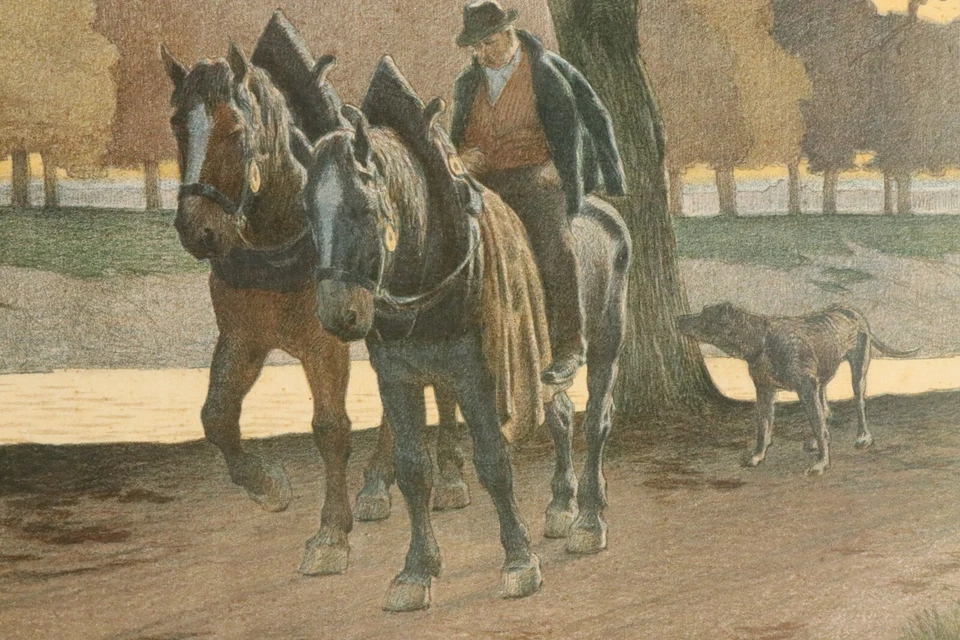 PAUL HEY Herbstabend Reiter Jugendstil Farbdruck 1905 art nouveau print - Bild 3 von 4