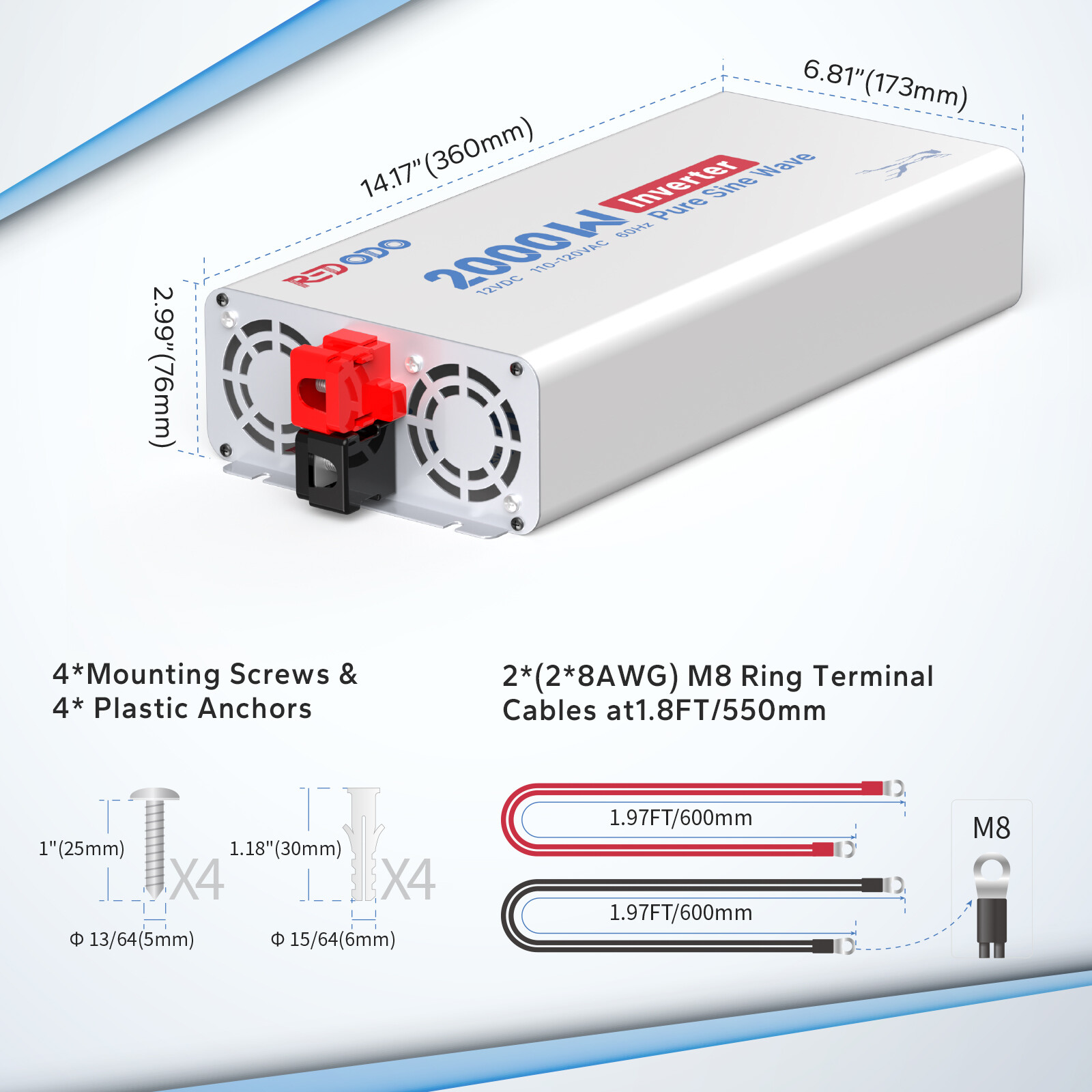 Redodo 2000W Pure Sine Wave Inverter 90% Power LCD Display Excellent Condition