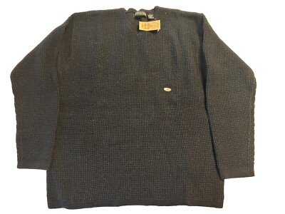 Vintage Heavy Sweater Structure Navy Blue Men s V-Neck Pullover Size L - NWT!