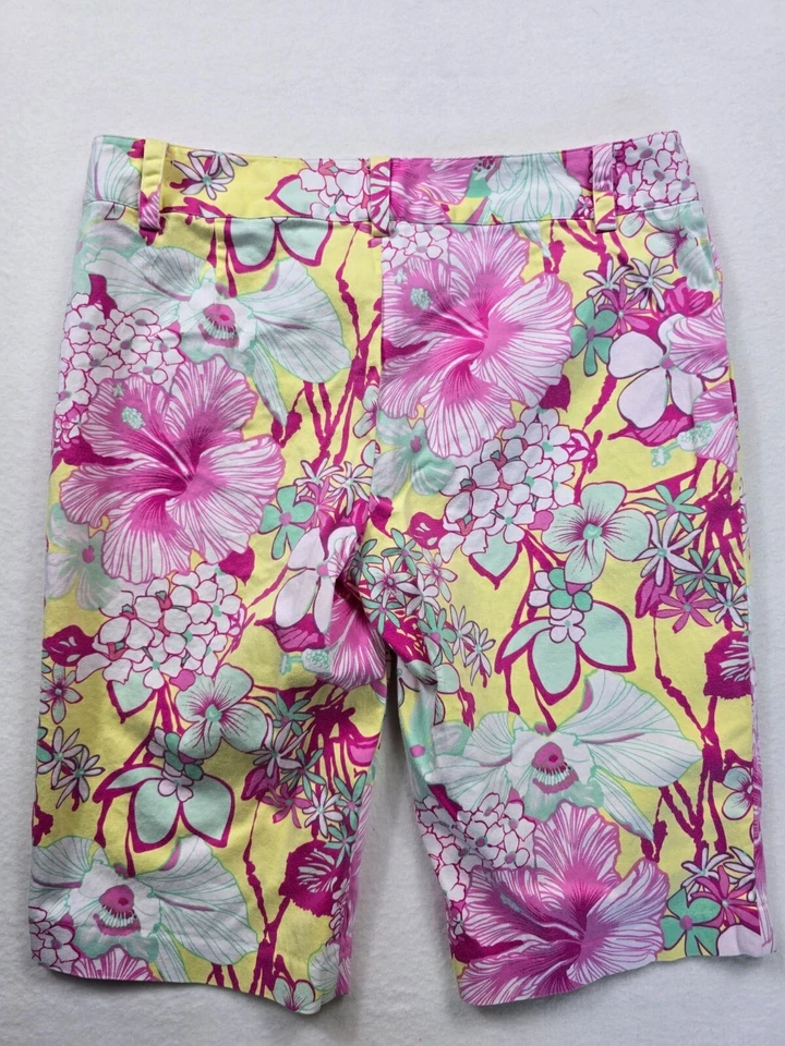 Bermudas Tibi para mujer con estampado floral talla 10 mezcla de algodón amarillo y rosa Foto 4 de 4