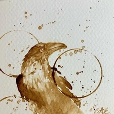 Original Painting Raven Coffee Bird Art NEW Java Wall Decor Artwork US Artettina