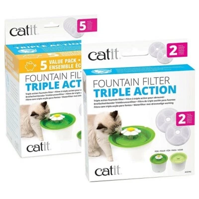 Catit Triple Action Filter 2pk, 5pk, 12pk for Cat Flower Water Drinking Fountain