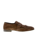 MIGLIORE men shoes Green suede loafer maxi fringe buckle wingtip made in Italy