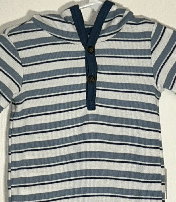 Top Just One You Bebé Niño 12M Manga Larga Térmico Con Capucha Rayas Azul/Blanco Usado en Excelente Condición Foto 3 de 4