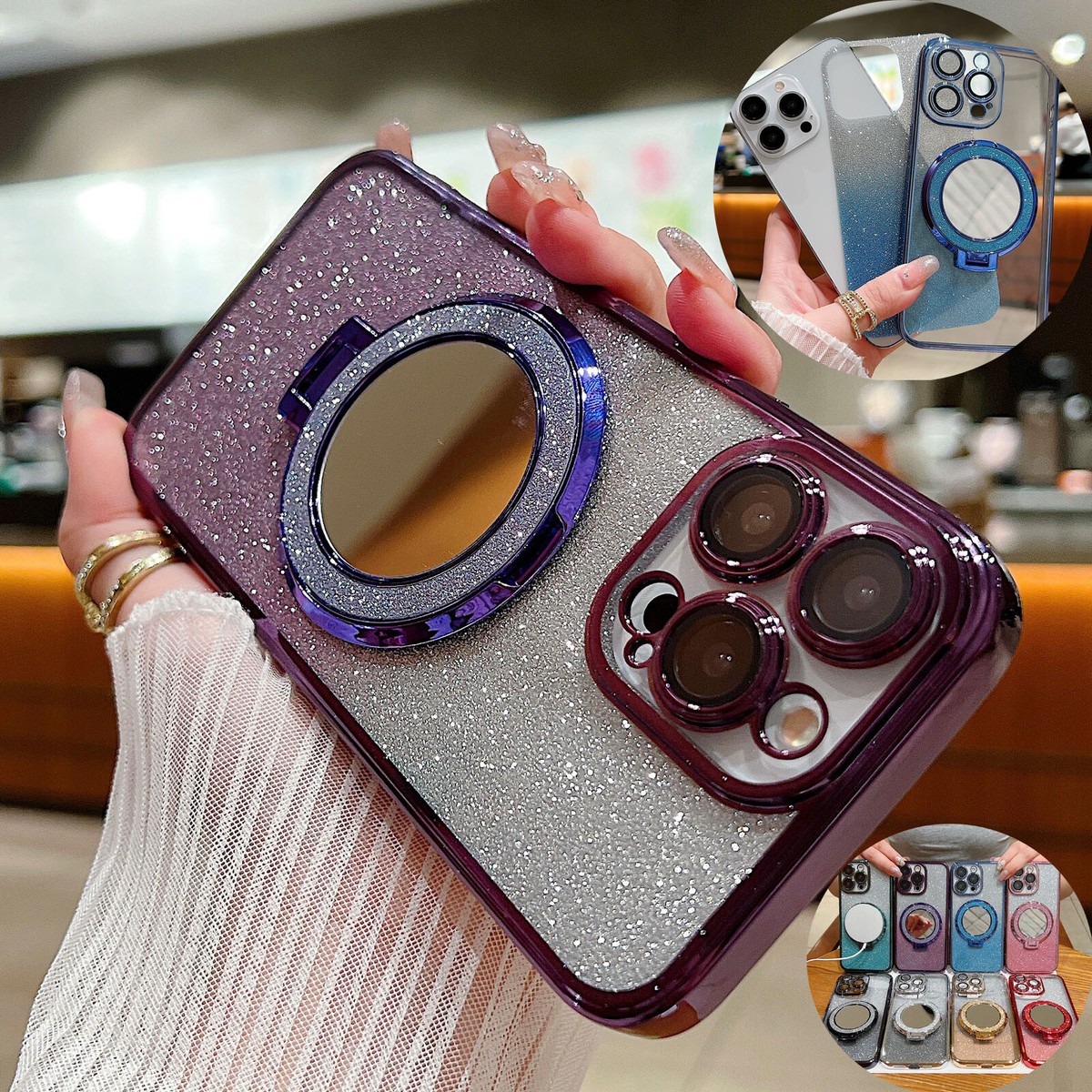 For iPhone 16 Pro Max 15 14 13 12 7+ Magnetic Bling Gradient