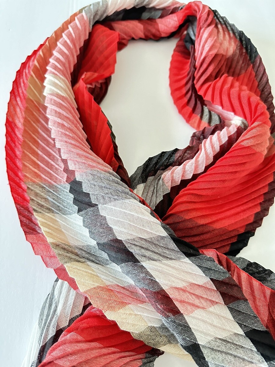 V. Fraas Plaid Scarf Black Red White Lightweight Fringe | eBay