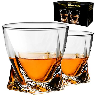 Whiskey Glasses Set of 2 10 Oz Old Fashioned Bourbon Glasses Scotch Tumbler Rock