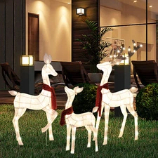 3PCS Large Lighted Christmas Deer Family Set w/LED Christmas Reindeer Decor L3T5