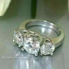 14K White Gold Over 2.90CT Round Cut Lab Created Diamond 3-Stone Wedding Ring