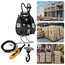 Electric Hoist Winch Portable Crane Lift Remote Control 95ft 500~1100lbs Lifting